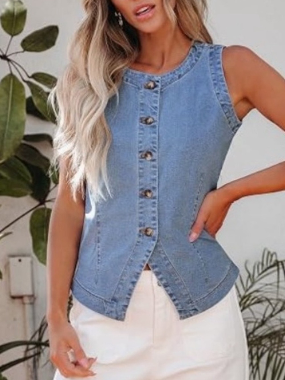 Lucvamia crewmeck denim vest,